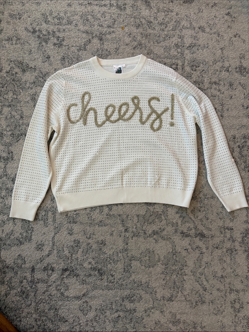 QUEEN OF SPARKLES Cream 'cheers!' Perforated Crewneck Sweater